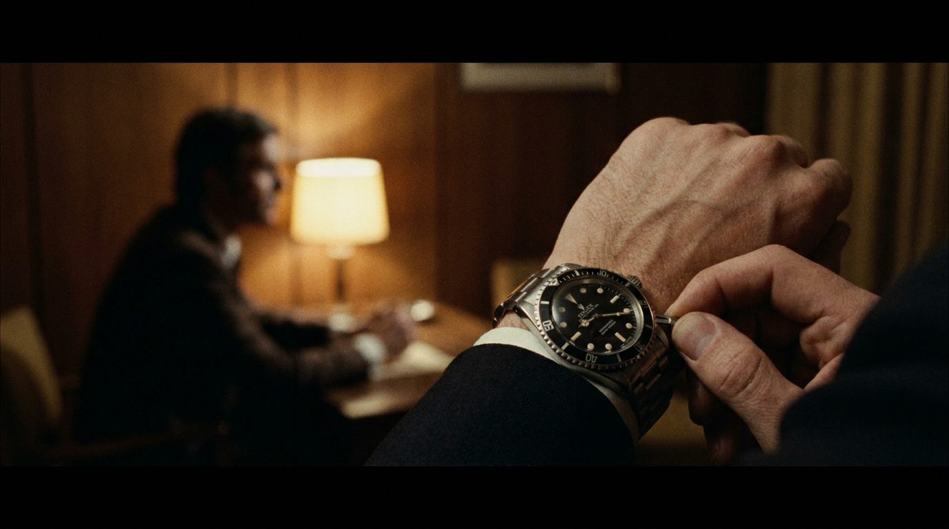 Cinematic wrist shot of a vintage Rolex Submariner